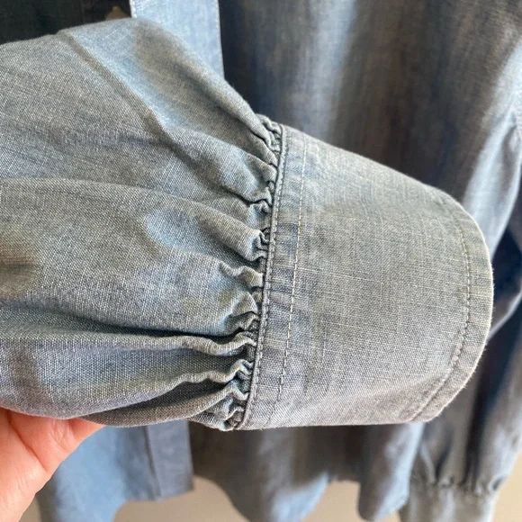 Lauren Ralph Lauren Black Label Button Shirt Women L Cotton Blue Ruffle Romantic - Picture 6 of 9